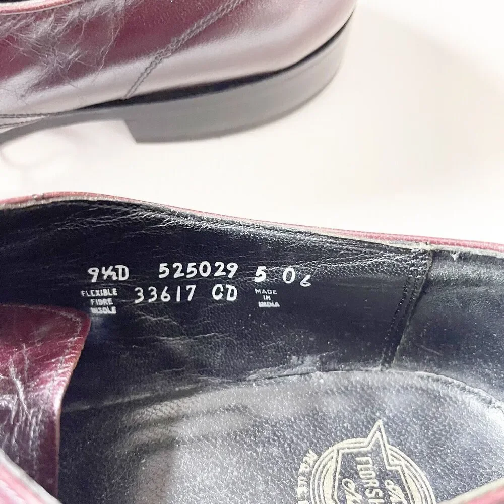 Vintage Florsheim Size 9.5D Burgundy Leather‎ Apron Toe Derby Dress Shoe 33617